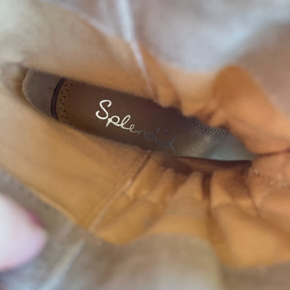 NEW‎ SPLENDID Rayna Suede Peep Toe Camel Bootie Ankle Boots Heeled Womens - Picture 5 of 9